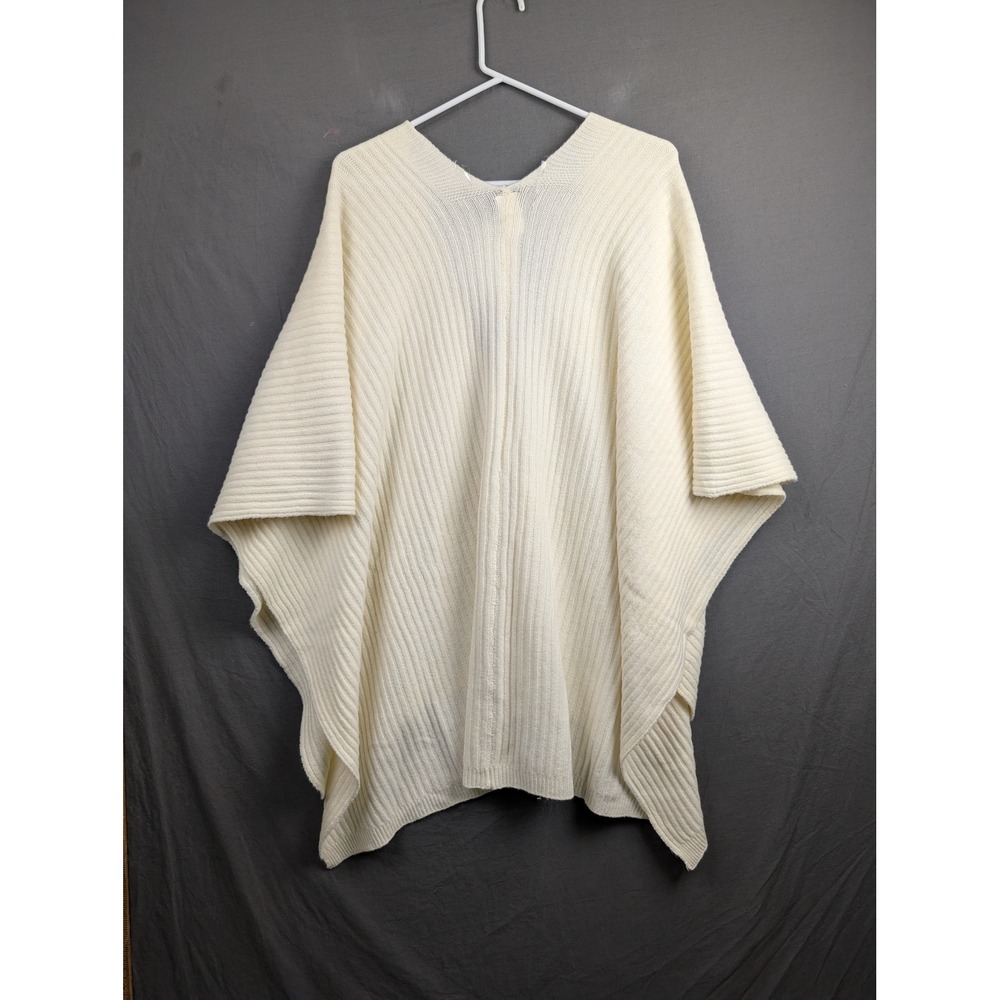 Time and Tru Ivory Ribbed Knit Ruana Button Front Poncho One Size - Picture 6 of 8